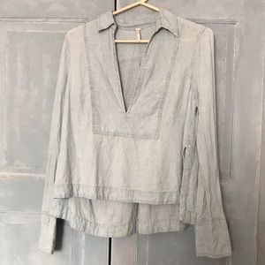 Free People Women’s Jean Blouse in Size Small. Pale blue jean fabric
